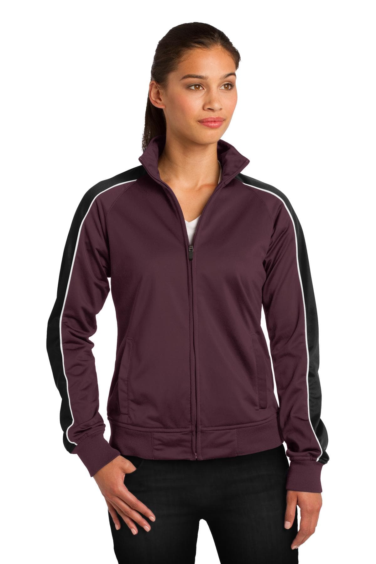 DISCONTINUED Sport-Tek® Ladies Piped Tricot Track Jacket. LST92